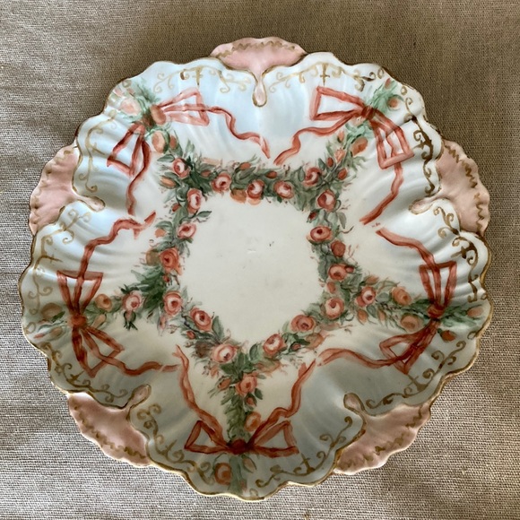 Limoges Other - Rare antique 1899 roses and ribbons Limoges France plate